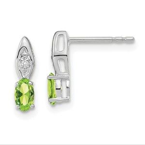 14k White Gold Peridot August Birthstone and Diamond Post Ladies Earrings
